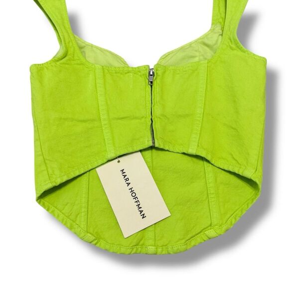 Mara Hoffman Milla Cropped Denim Top Lime Green Sweetheart Organic Cotton Size 0 - Picture 5 of 7